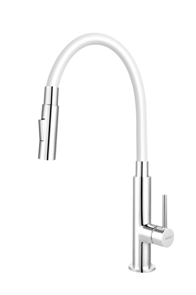 Снимка на Смесител стоящ за мивка 2 функции с PVC чучур бял BZA43W - FERRO