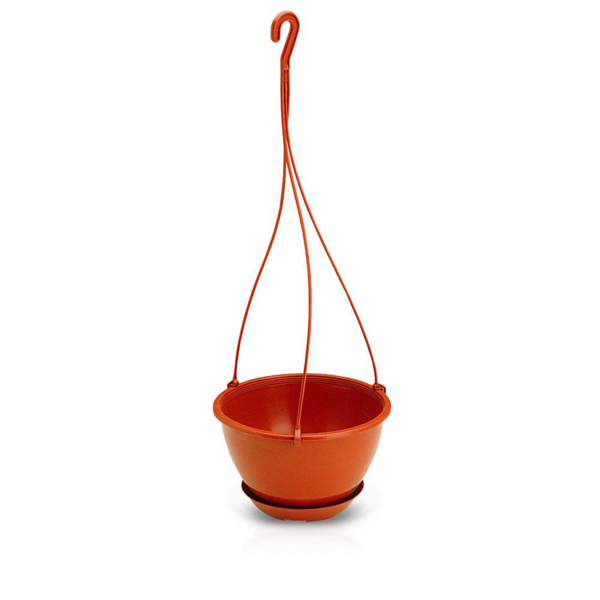 Снимка на Саксия висяща със синджир - 18х11,5cm - 1.5л -  Бяла/Теракота/Зелена