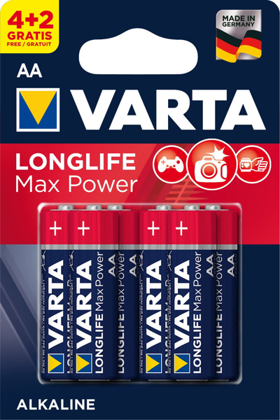 Снимка на Усилени Алкални Батерии Varta Longlife Max Power - AA - 4+2 бр - VARTA