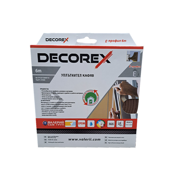 Снимка на Уплътнител Профил E DECOREX - кафяв - 4мм - 6м  
