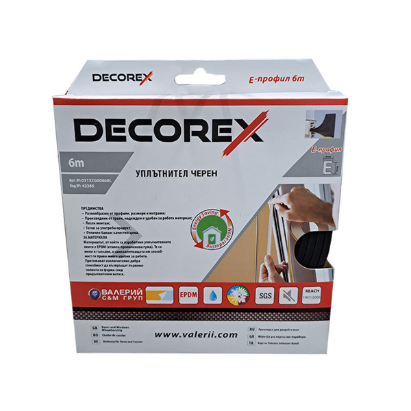 Снимка на Уплътнител Профил E DECOREX - черен - 4мм - 6м  