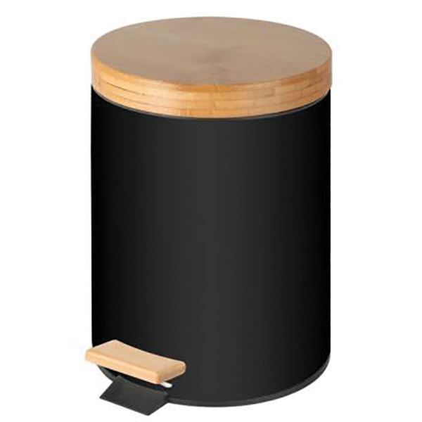 Снимка на Кош с педал и бамбуков капак 5л. - черен 20.5х27.5см 